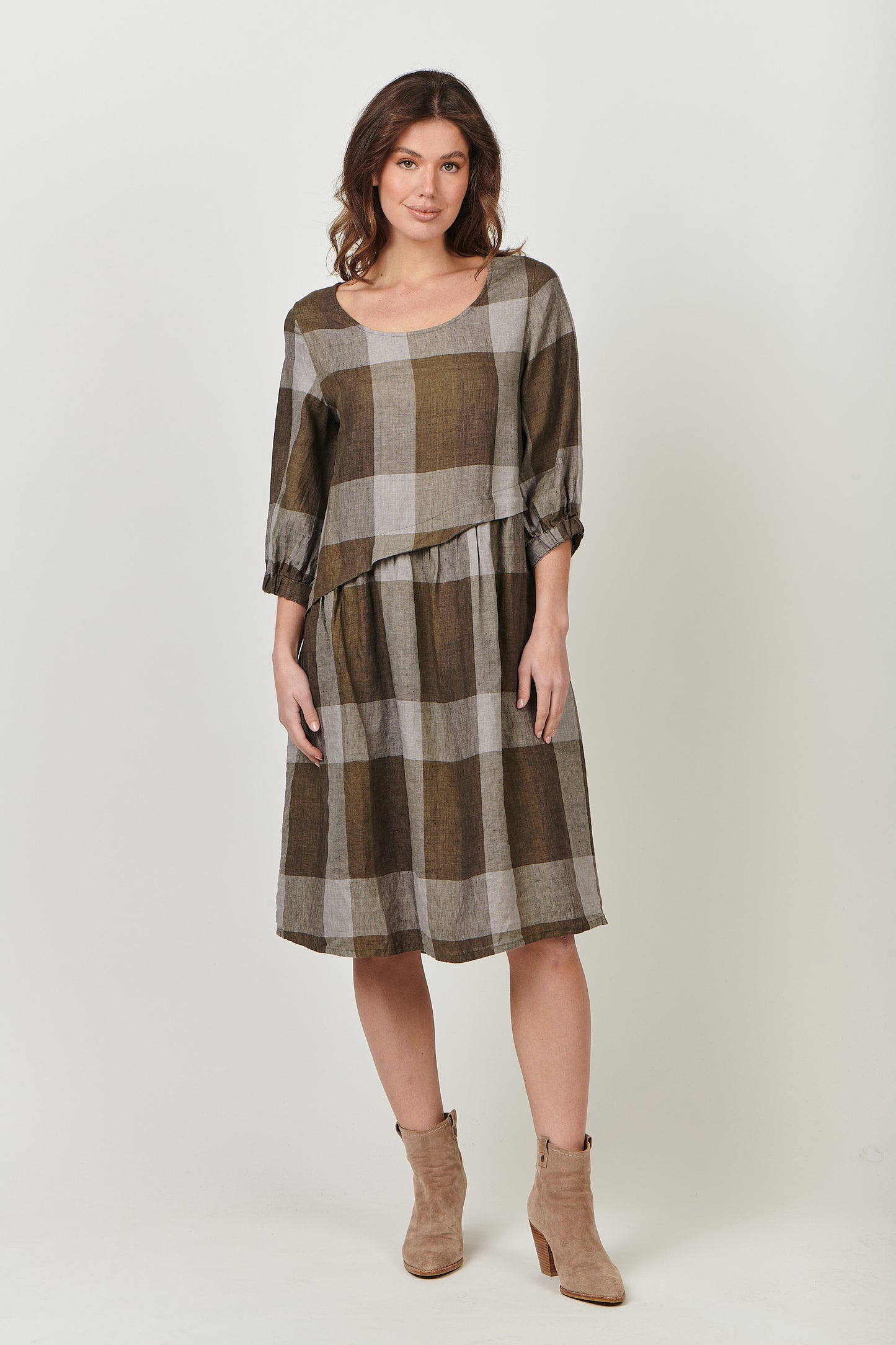 Linen Dress GA495 Breen Plaid