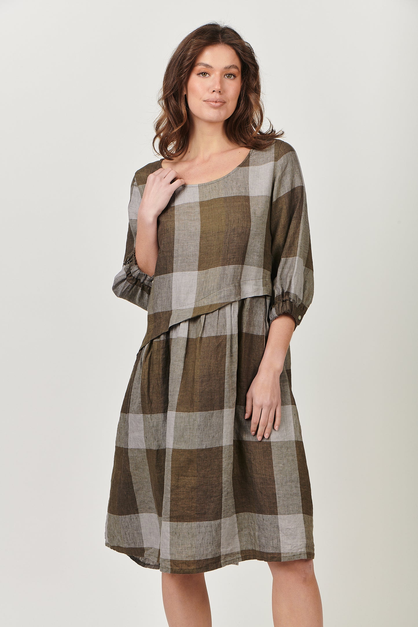 Linen Dress GA495 Breen Plaid