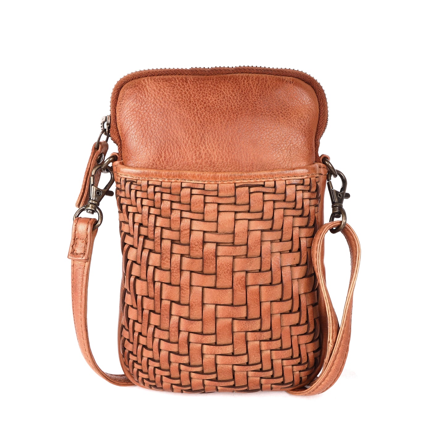 Rosebery Phone Bag with Weave Cognac