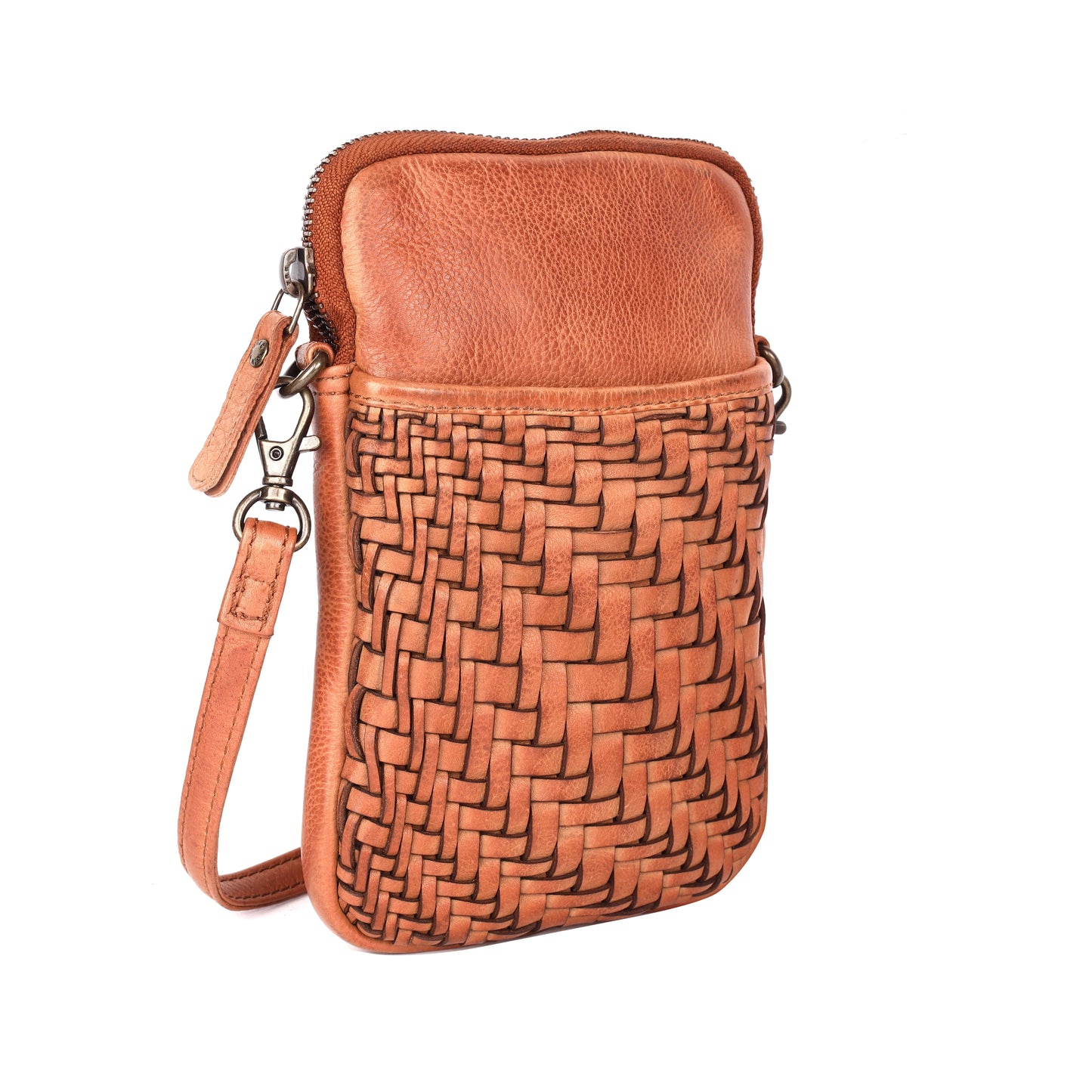 Rosebery Phone Bag with Weave Cognac