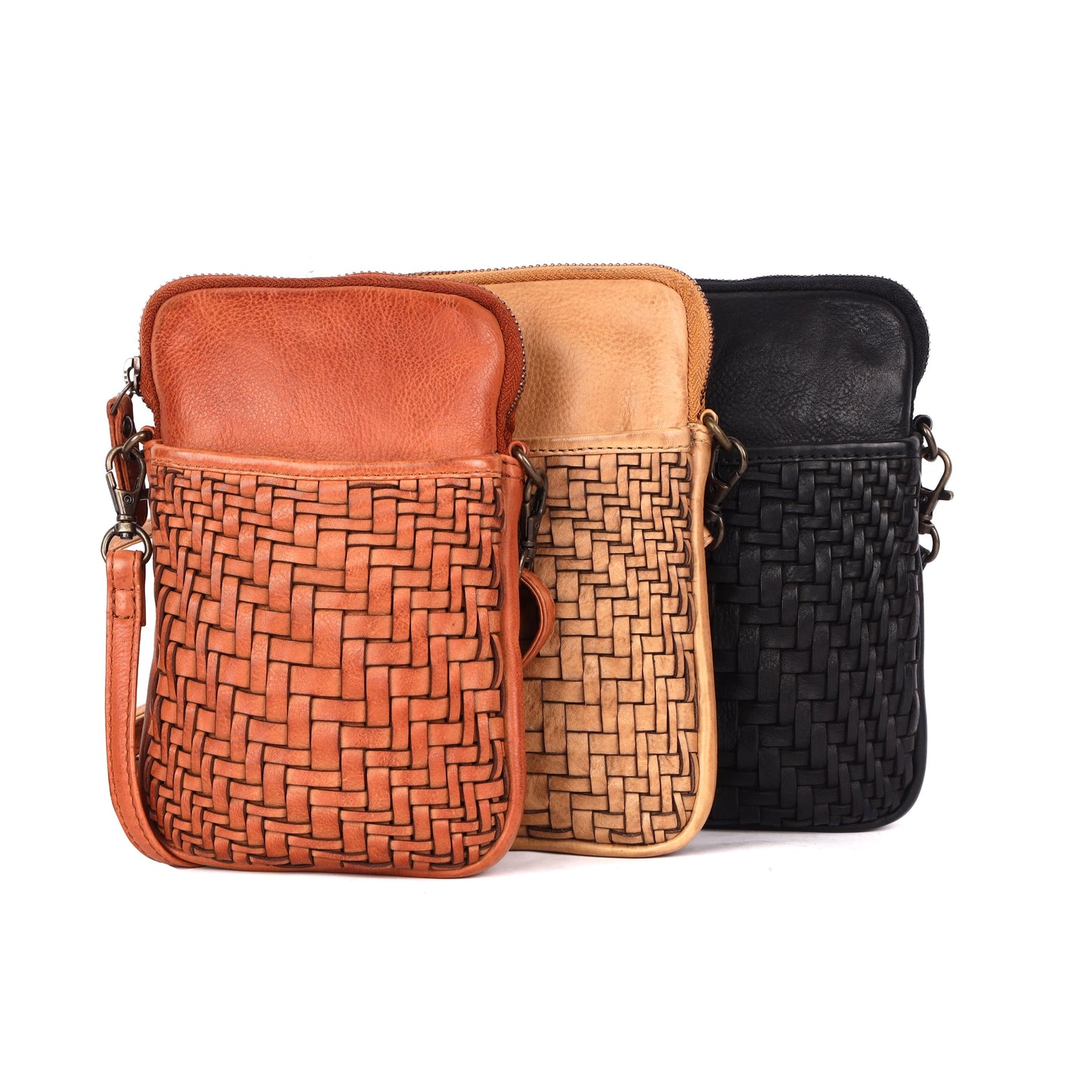 Rosebery Phone Bag with Weave Cognac