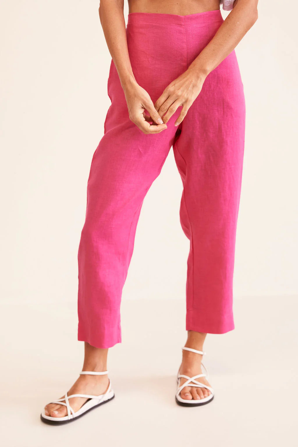 7/8 Flat Front Elastic Back Pant Pink