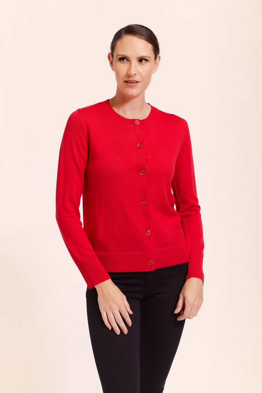 Merino Round Neck Cardigan Red SW993R