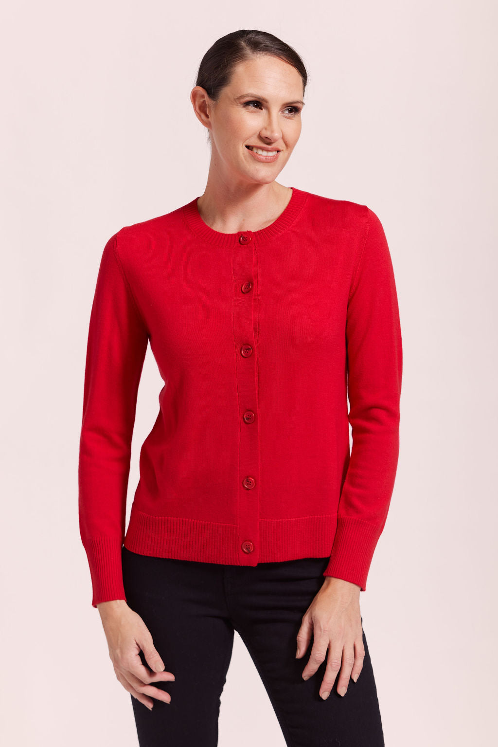 Merino Round Neck Cardigan Red SW993R