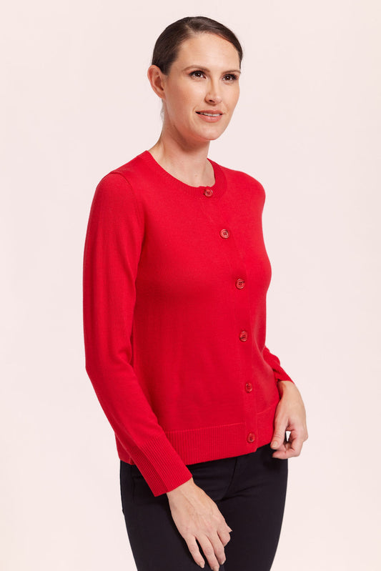 Merino Round Neck Cardigan Red SW993R