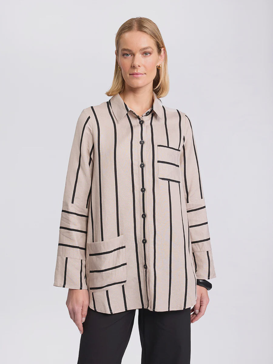 Long Sleeved Spliced Stripe Shirt