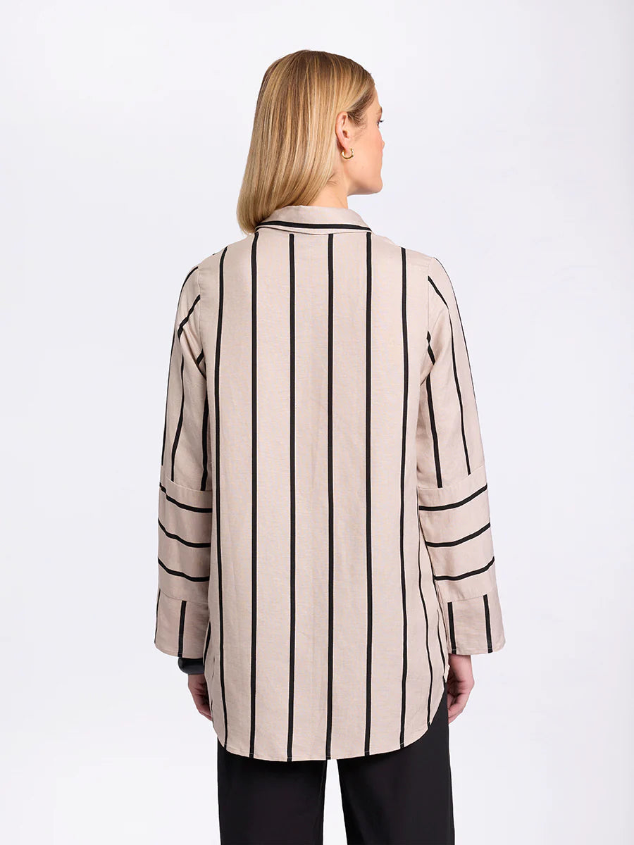 Long Sleeved Spliced Stripe Shirt