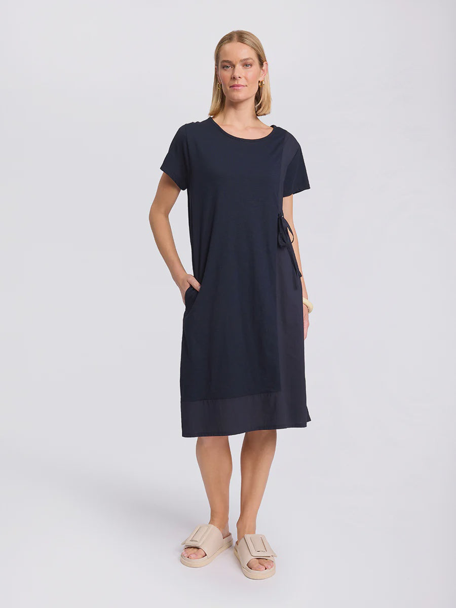 Short Sleeved Spliced Dress Navy