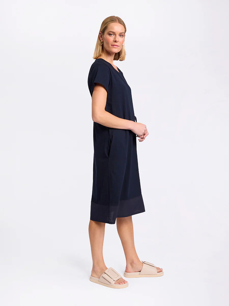 Short Sleeved Spliced Dress Navy