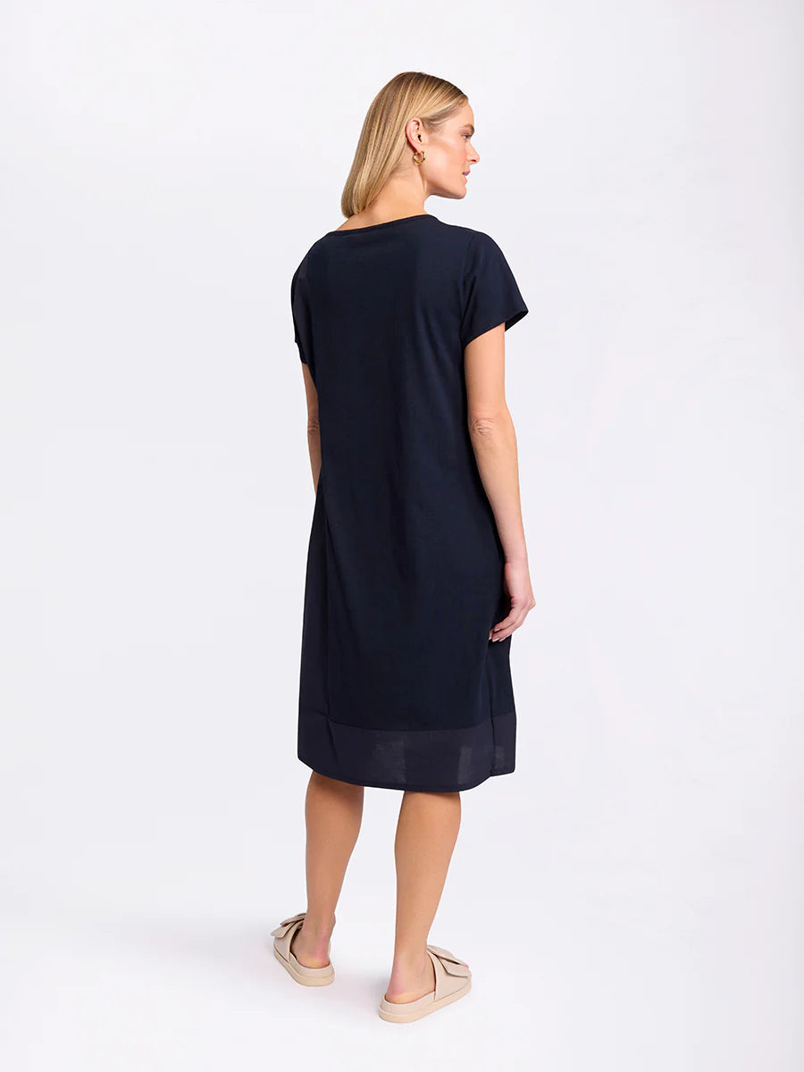 Short Sleeved Spliced Dress Navy