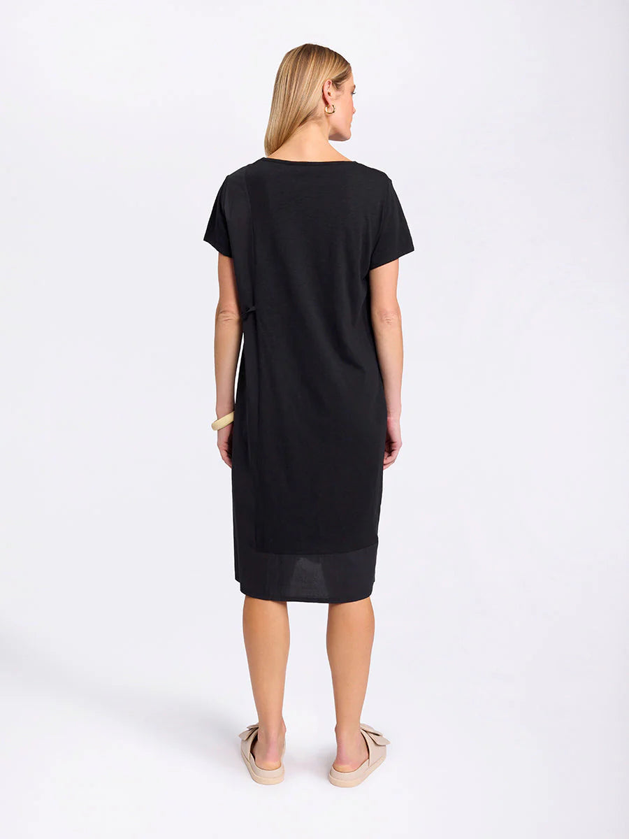 Short Sleeved Spliced Dress Black