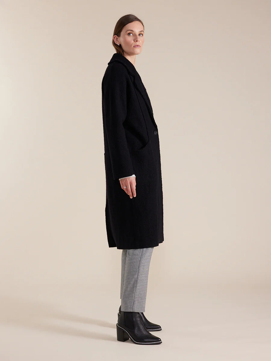 Marco Polo Long Sleeve Boiled Wool Coat Black