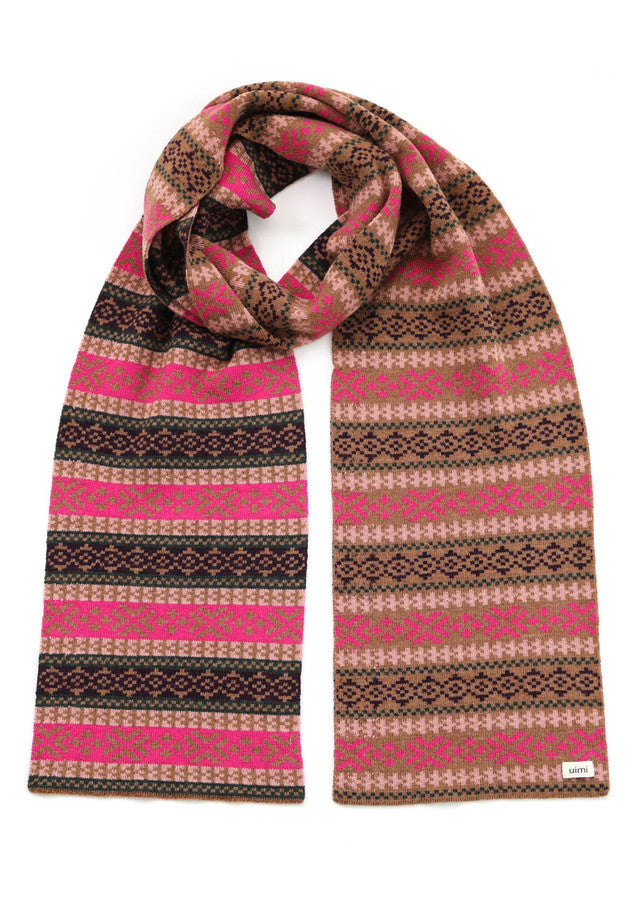 Alice Fairisle Pattern Scarf in Merino Wool Gingerbread