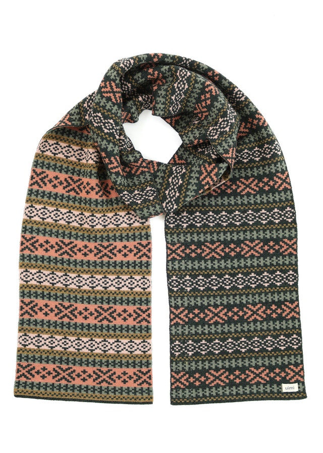 Alice Fairisle Pattern Scarf in Merino Wool Seaweed