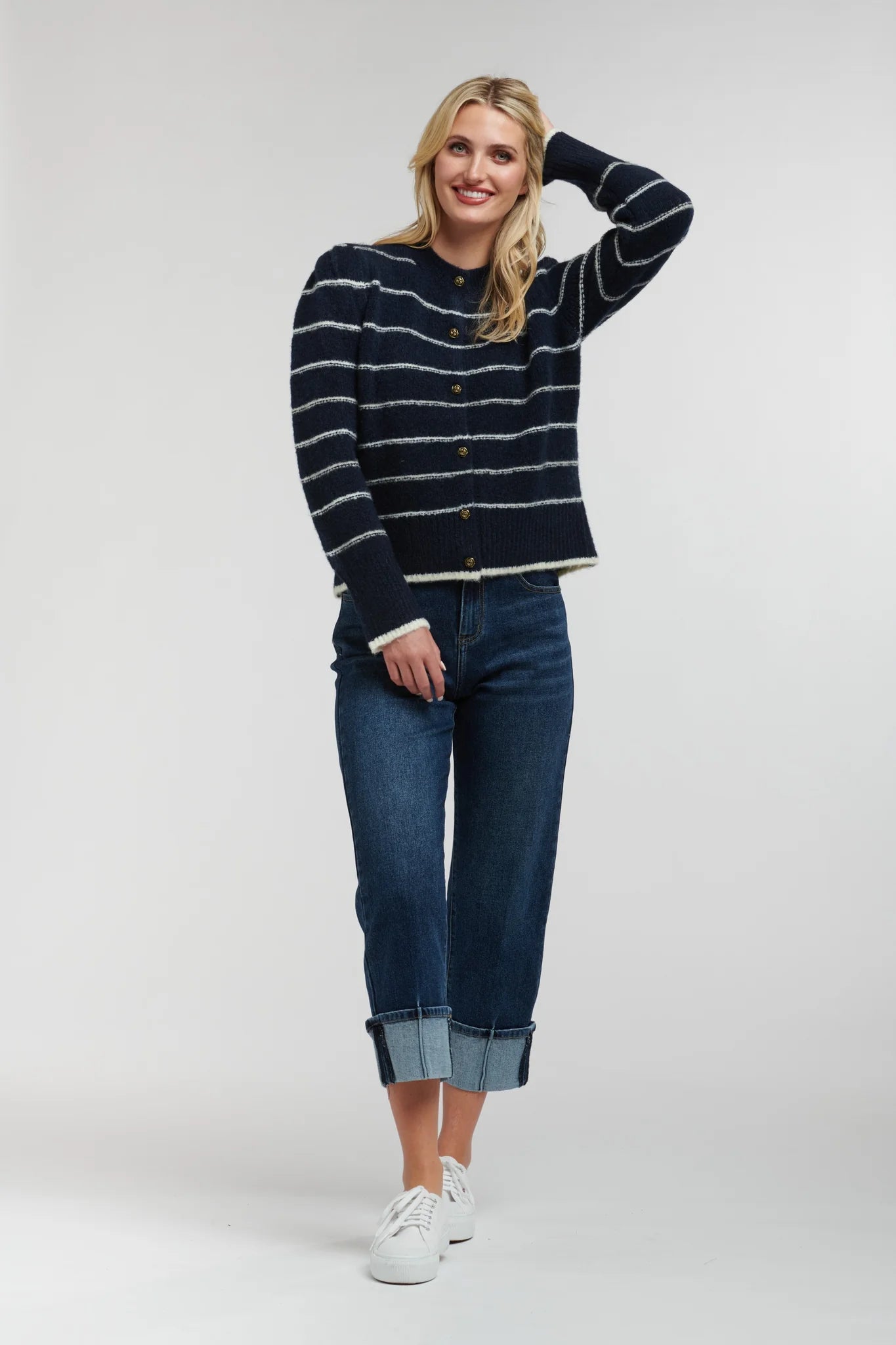 Diana Striped Cardi Navy W/Stripes