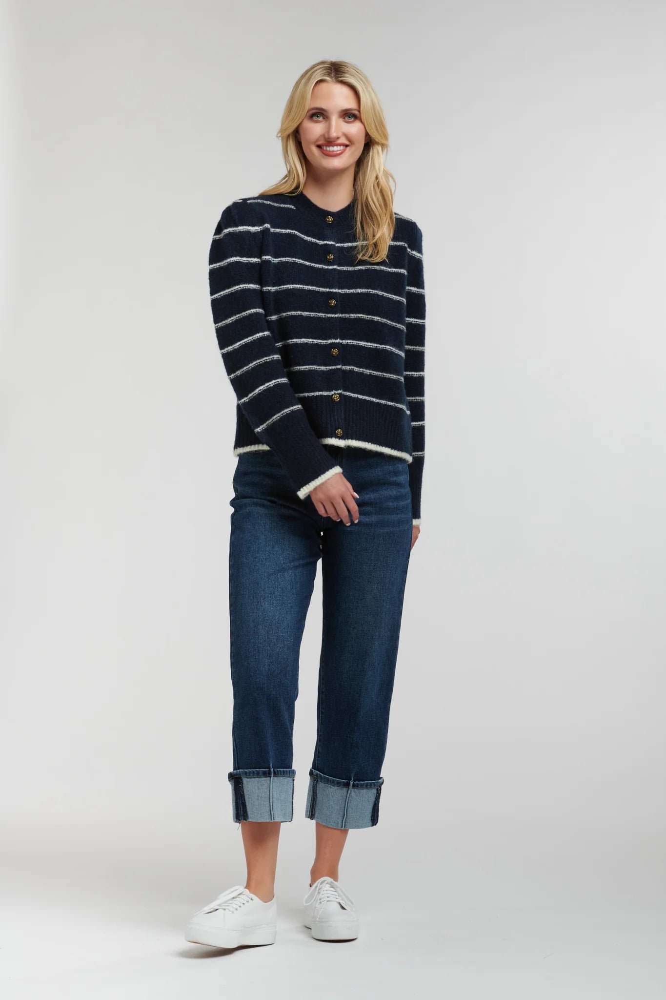 Diana Striped Cardi Navy W/Stripes