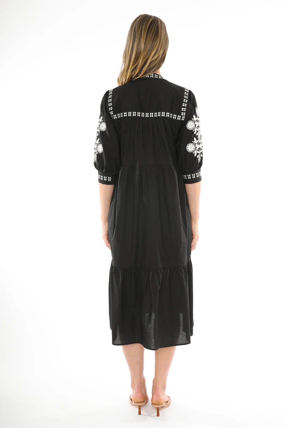 Flower Embroidery Dress Black