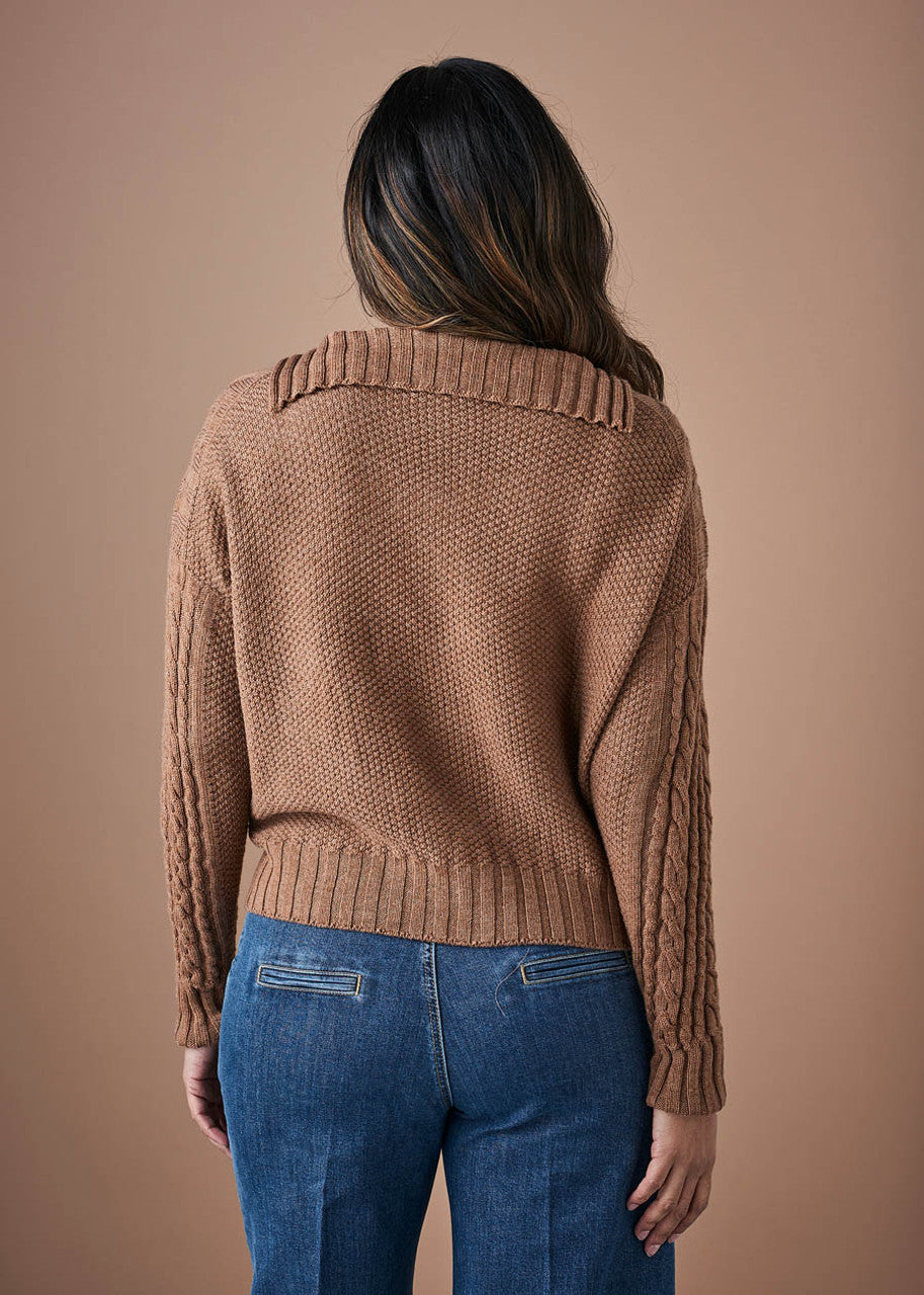 Frida Cable Textured Cardigan in Merino Wool Gingerbread