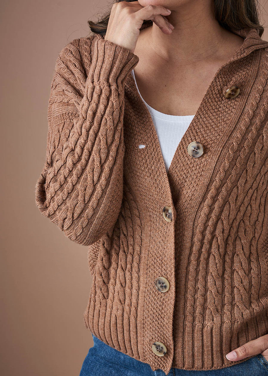 Frida Cable Textured Cardigan in Merino Wool Gingerbread