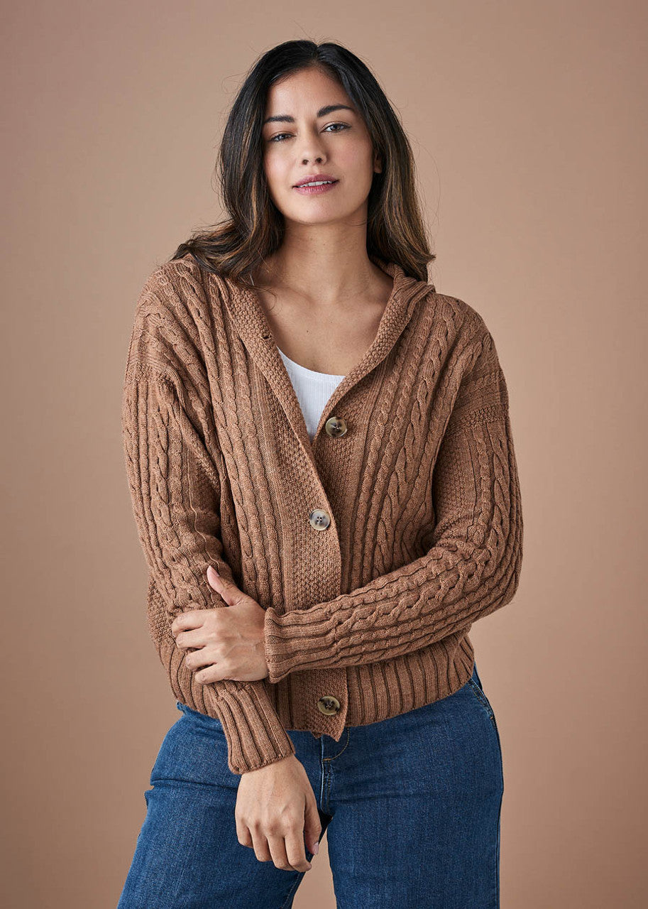 Frida Cable Textured Cardigan in Merino Wool Gingerbread