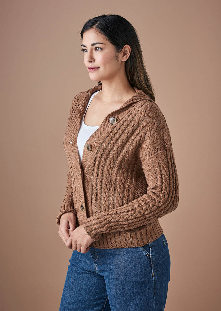 Frida Cable Textured Cardigan in Merino Wool Gingerbread