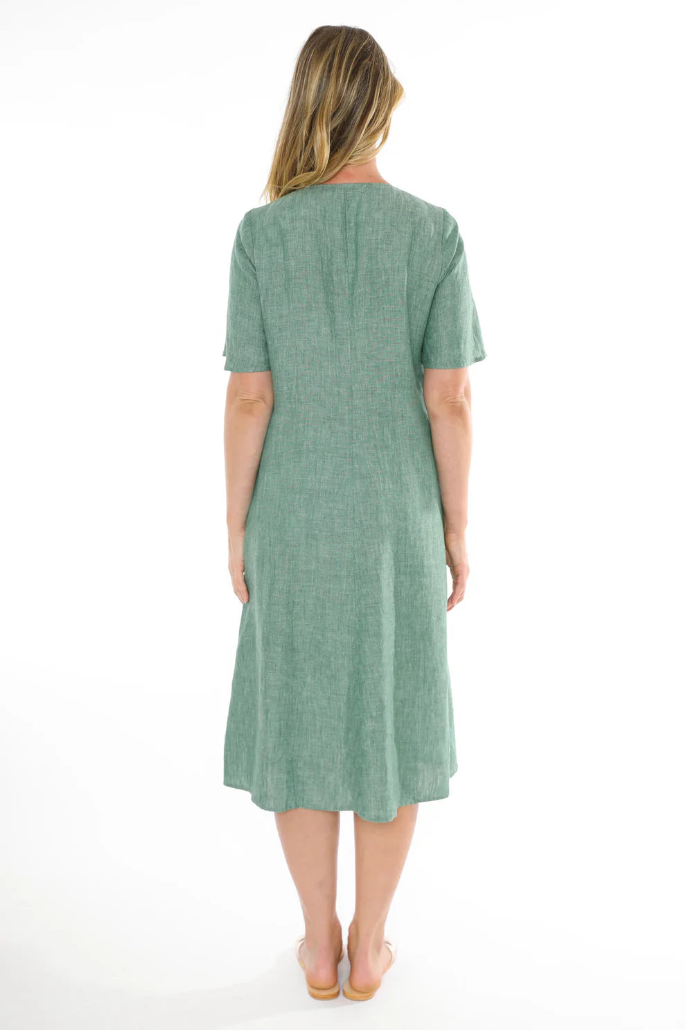 Gathered Waist V-Neck Dress Honeydew