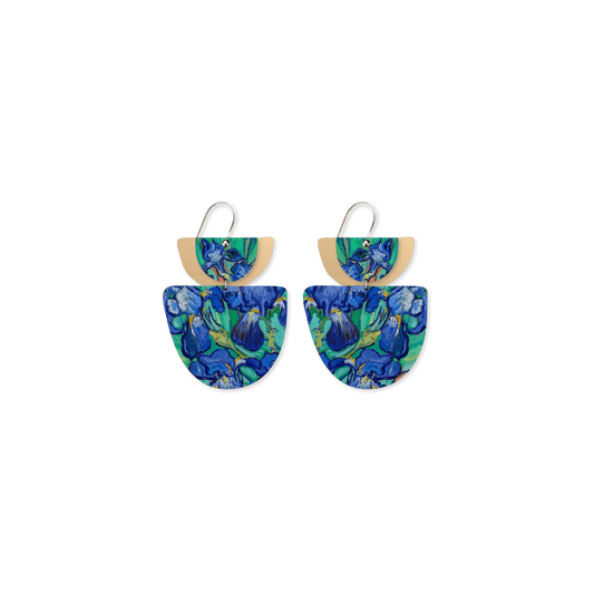 Van Gogh Irises Layered Double Bell Drop Earrings