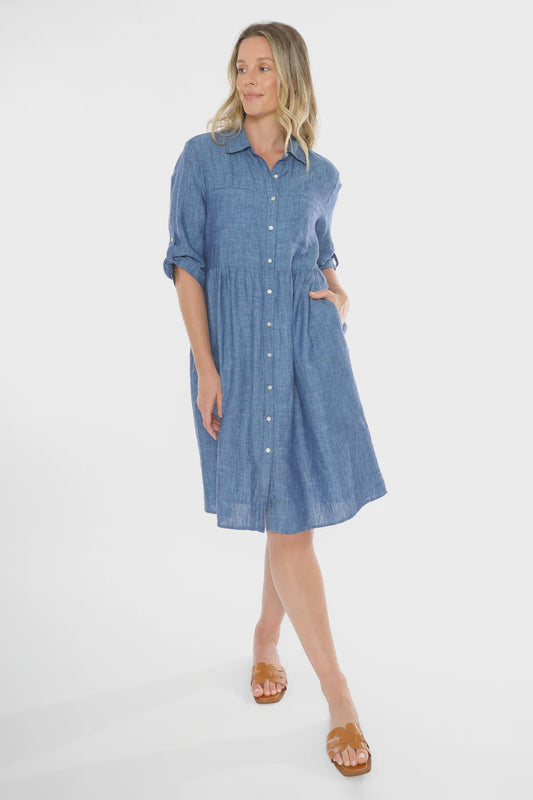 Two Pocket Linen Dress Chambray