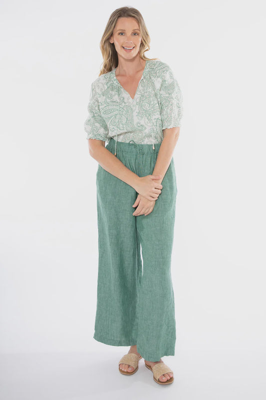 Wide Leg Linen Pant Honeydew