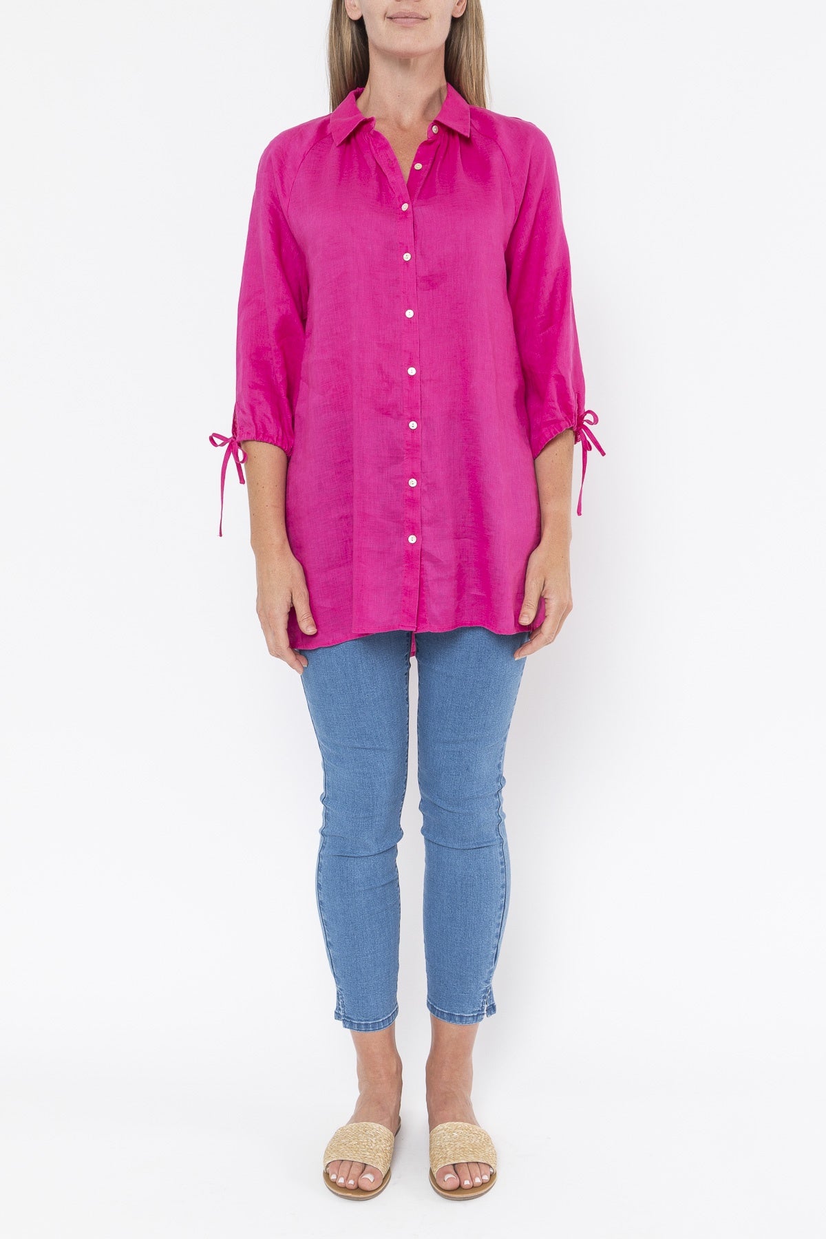 Jump Tie Sleeve Tunic Shirt Magenta Pink