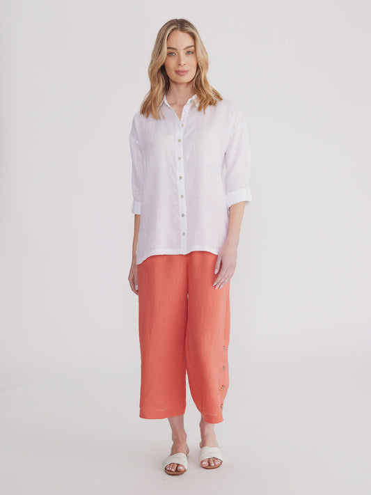 Yarra Trail Relaxed Linen Overshirt White